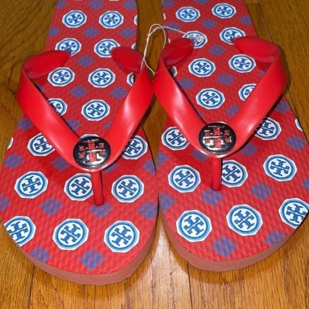 NWOT Tory Burch Classic T Zig Zag Chevron Preppy Herringbone Thong Flip Flop …